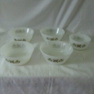 Fire King Anchor Hocking  Green Meadow Dessert Bowls & Custard Dish